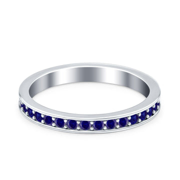 Full Eternity Stackable Band Wedding Ring Simulated Blue Sapphire CZ 925 Sterling Silver